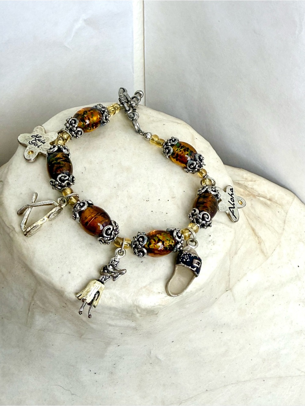 Aloha Amber Glass Bead Charm Bracelet - Women Jewelry